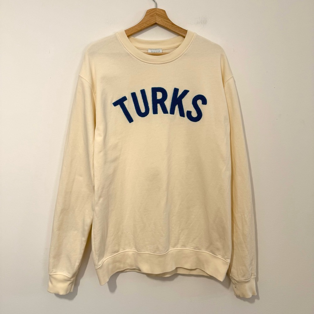 OKAICOS Tan TURKS Embroidered Crewneck Sweatshirt $138 MSRP